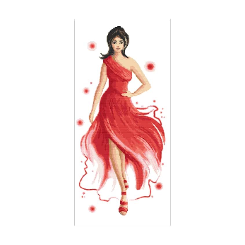 Cross stitch pattern for a phone - Lady in red
