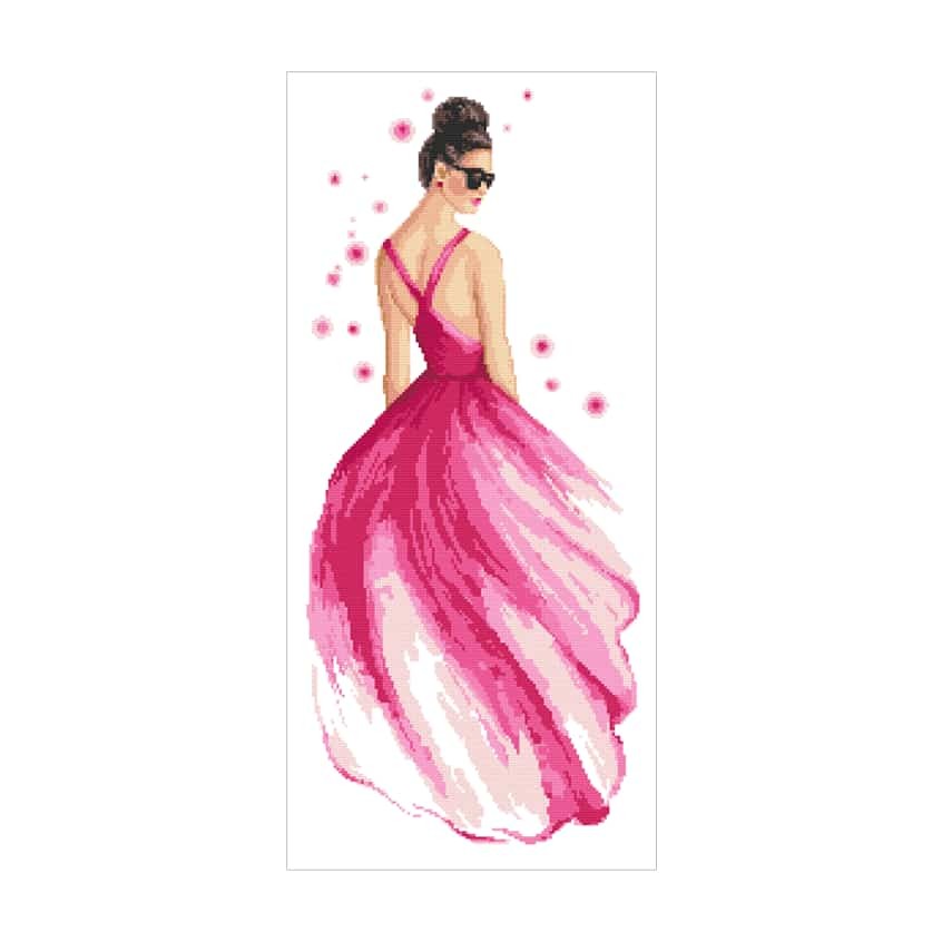 Cross stitch pattern for a phone - Lady in pink
