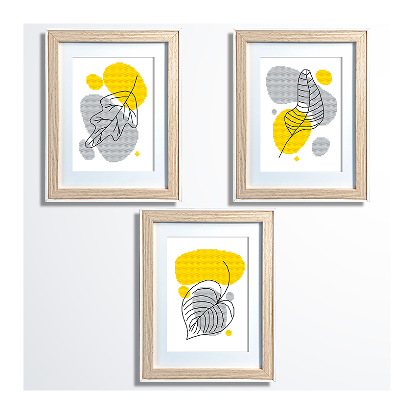Cross stitch pattern for a phone - Sunny leaves - triptych