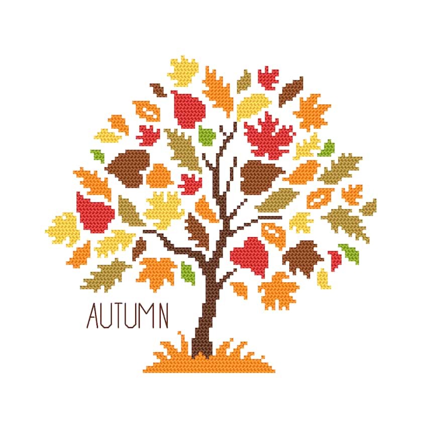 Cross stitch pattern for a phone - Seasonal tree - Autumn
