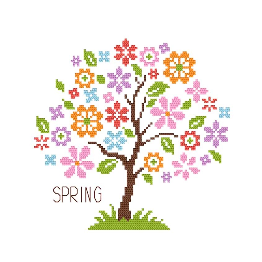 Cross stitch pattern for a phone - Seasonal tree - Spring