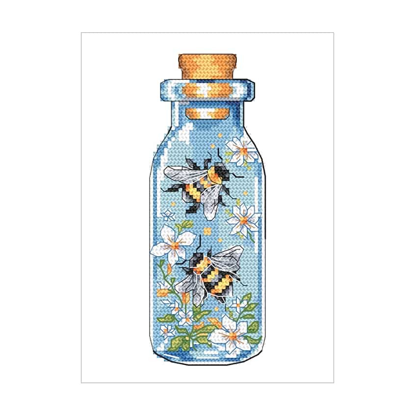 Cross stitch pattern for a phone - Bumblebees in a bottle