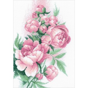 RIO 2138 Cross stitch kit with mouline - Lush peonies