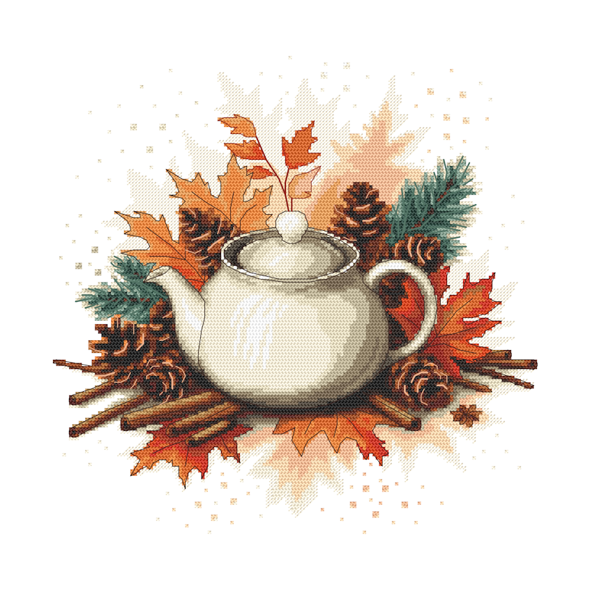 Cross stitch pattern for a phone - Autumn teapot