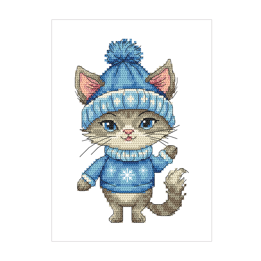 Cross stitch pattern for a phone - Winter cat