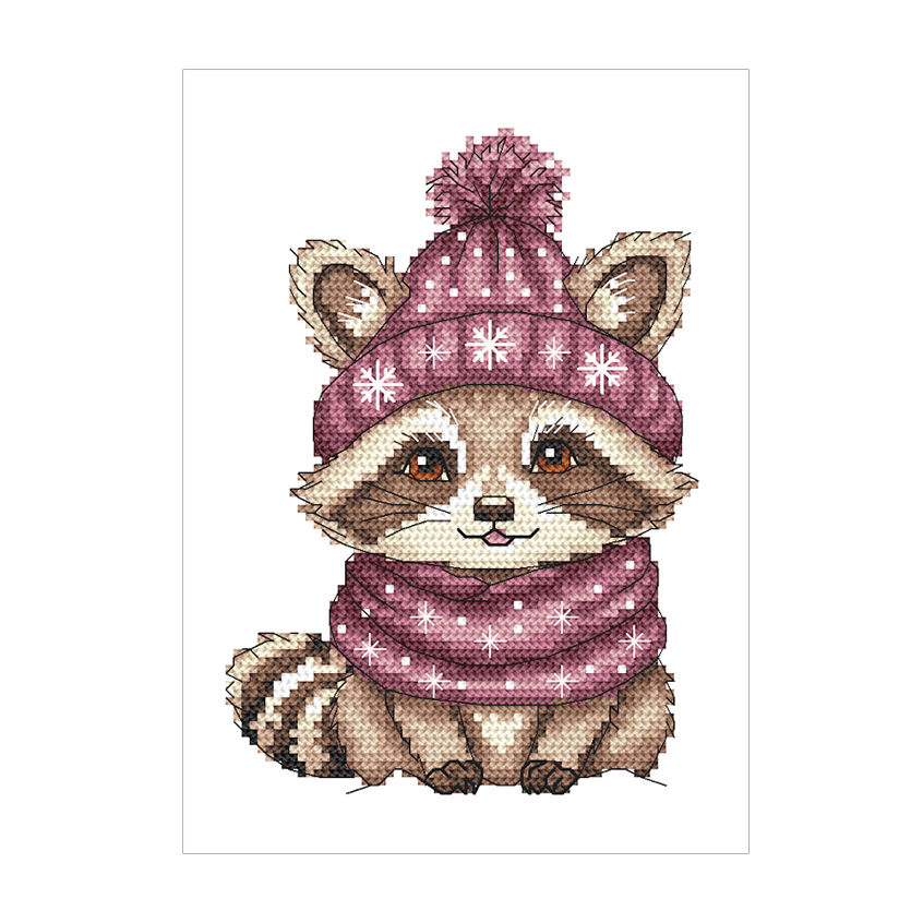 Cross stitch pattern for a phone - Winter raccoon