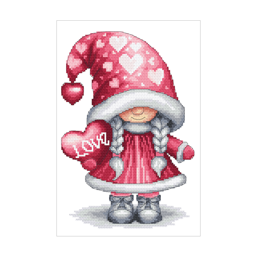 Cross stitch pattern for a phone - Valentine's Day lady gnome