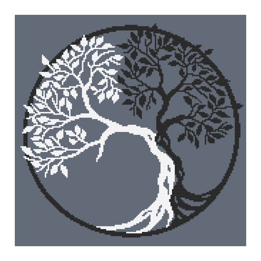 Cross stitch pattern for a phone - Yin yang tree