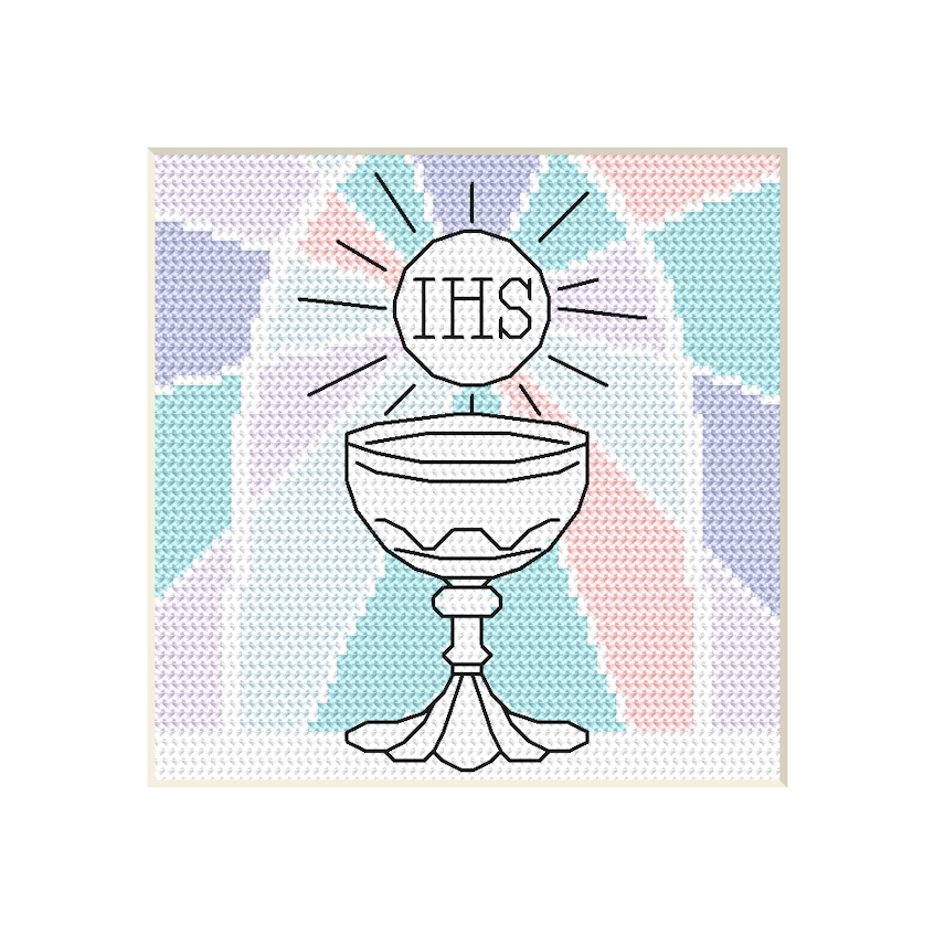 Cross stitch pattern for a phone - Holy communion card - Chalice and host