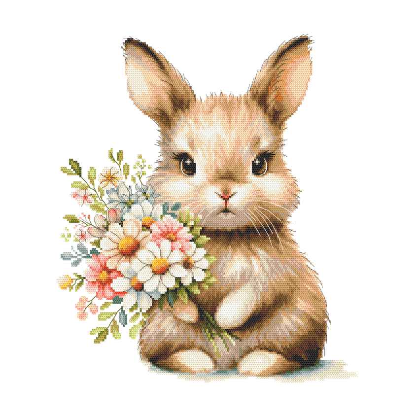 Cross stitch pattern for a phone - Bunny with flowers