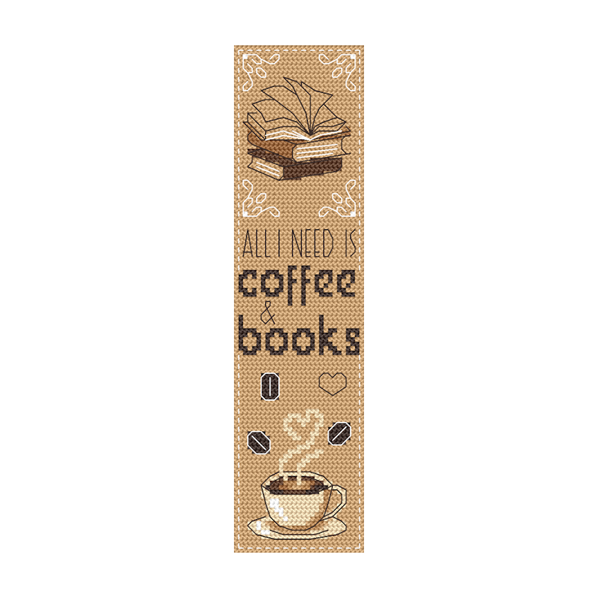Cross stitch pattern for a phone - Bookmark - coffee & books