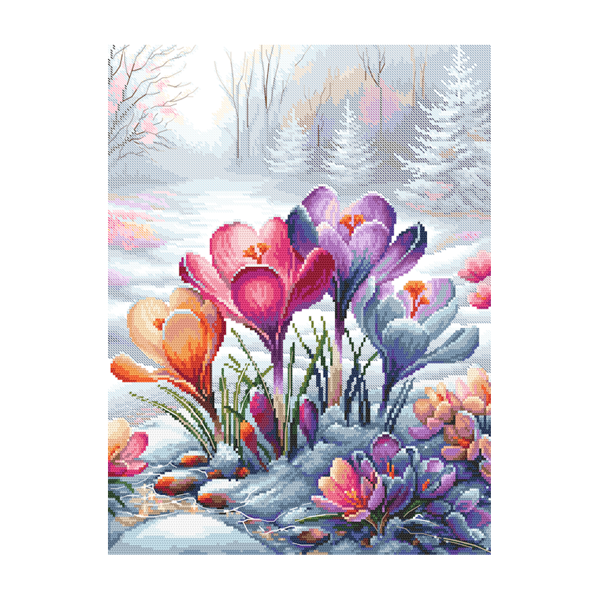 Cross stitch pattern for a phone - Landscape with crocuses