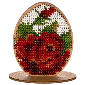 FLK-277 Bead embroidery kit on plywood - Easter egg with a rose
