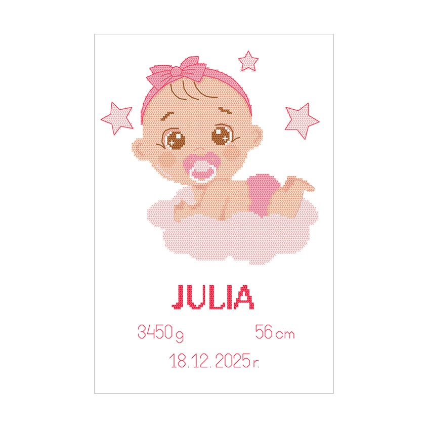 Cross stitch pattern for a phone - Birth certificate - Baby girl