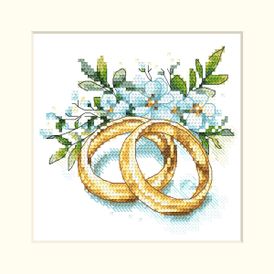 GU 10954 Cross stitch pattern on paper - Wedding card - Wedding rings with flowers
