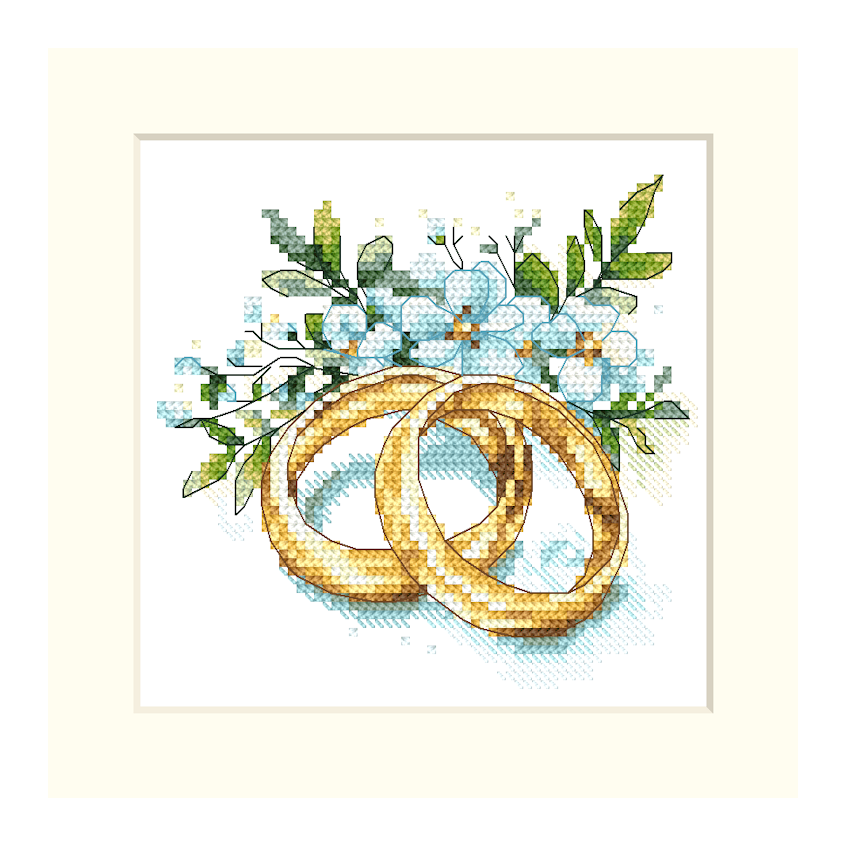 Cross stitch pattern for a phone - Wedding card - Wedding rings with flowers