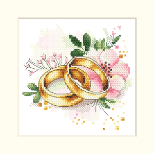 S 10953 Cross stitch pattern for a phone - Wedding card - Wedding rings in flowers