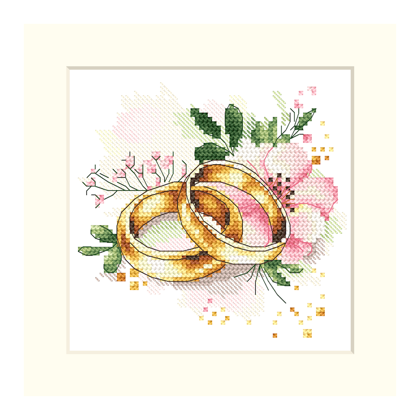 Cross stitch pattern for a phone - Wedding card - Wedding rings in flowers