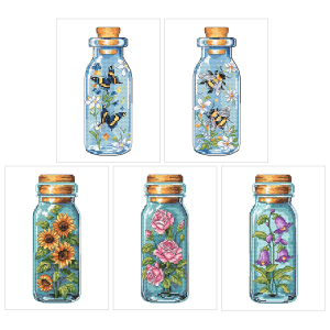 SET3 Set of cross stitch kits - Bottles - 4+1 for free