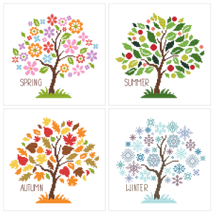 SET4 Set of cross stitch kits - Seasonal trees - 3+1 for free