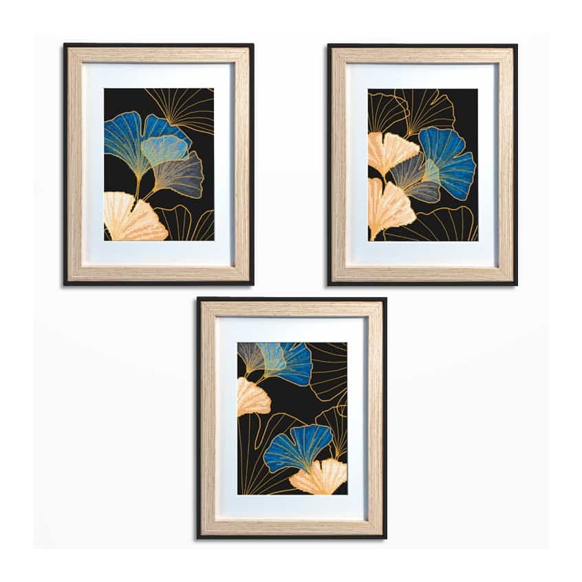 Cross stitch pattern for a phone - Ginkgo leaves - triptych