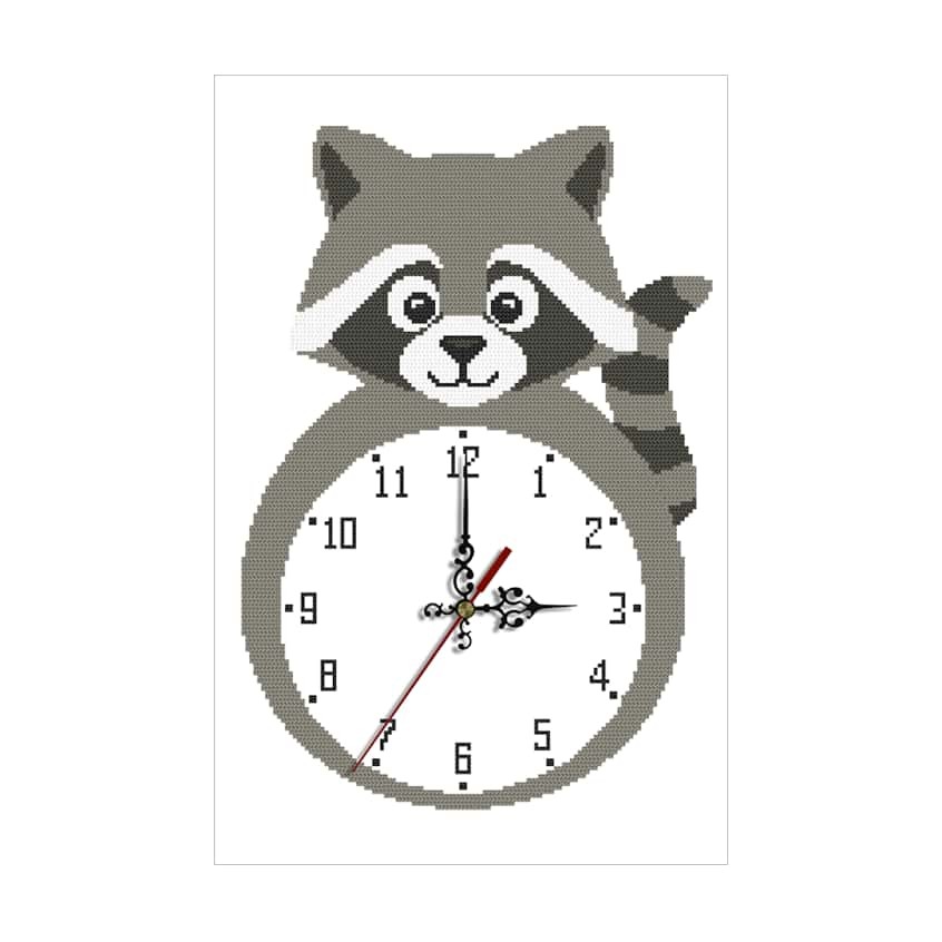 Cross stitch pattern for a phone - Clock - Raccoon