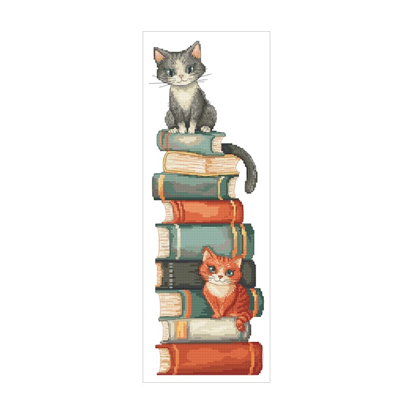 Cross stitch pattern for a phone - Cats on books