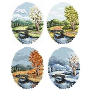 SET10 Set of cross stitch kits - Four seasons oval - 3+1 for free