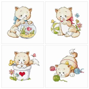 SET11 Set of cross stitch kits - Funny kitties - 3+1 for free
