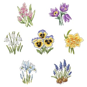 SET17 Set of cross stitch kits - Delicate flowers - 6+1 for free