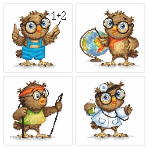 SET18 Set of cross stitch kits - Owls - 3+1 for free
