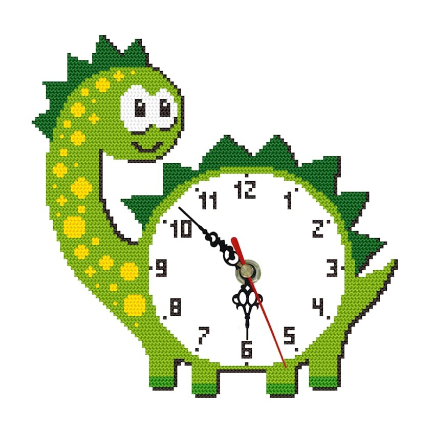 Cross stitch pattern for a phone - Clock - Dinosaur