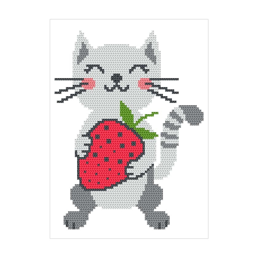 Cross stitch pattern for a phone - Kitten with a strawberry
