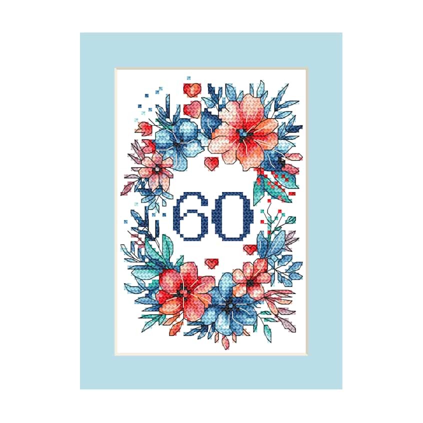 Cross stitch pattern for a phone - Birthday card with a floral arrangement