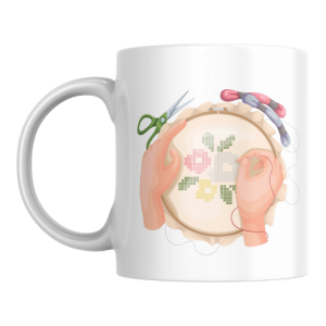 KUB-07 White mug - Embroidery on a hoop