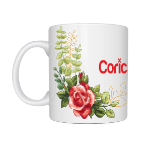KUB-011 Bílý hrnek - Vyšívaná růže Coricamo