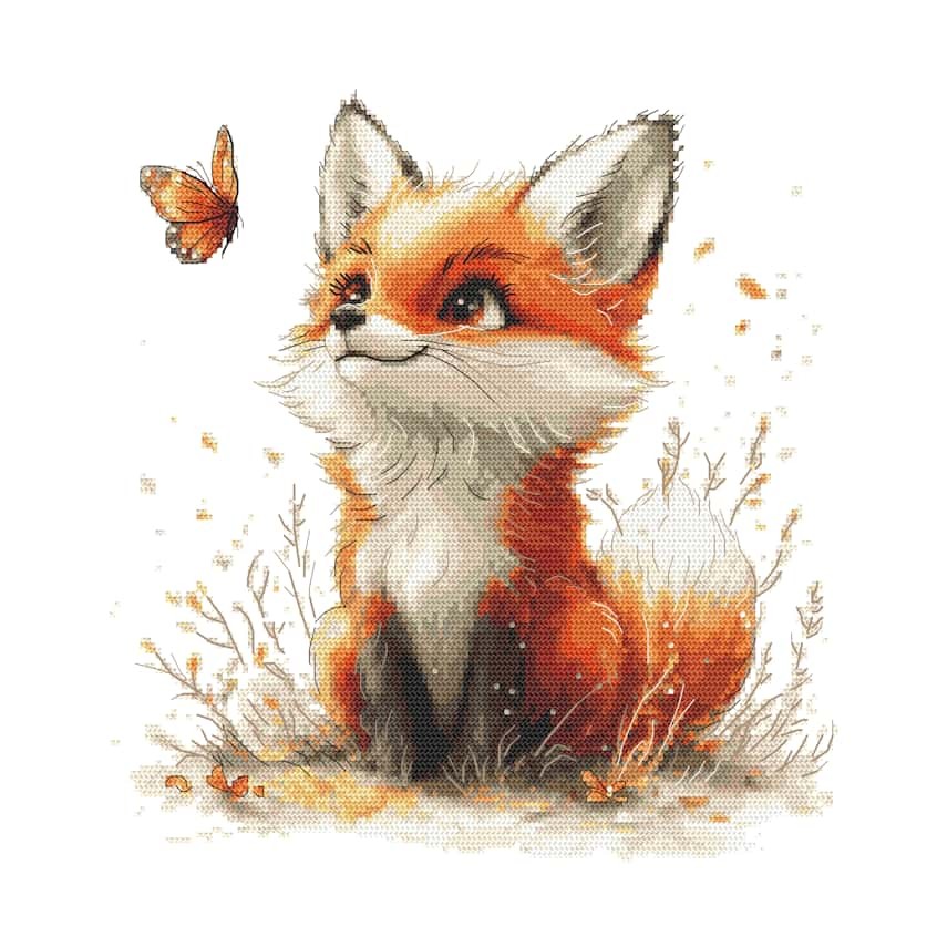 Cross stitch pattern on paper - Fox with a butterfly