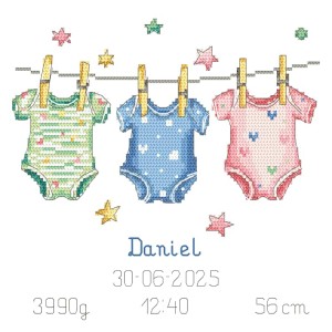 Z 10972 Cross stitch kit - Birth certificate - Sleepsuits