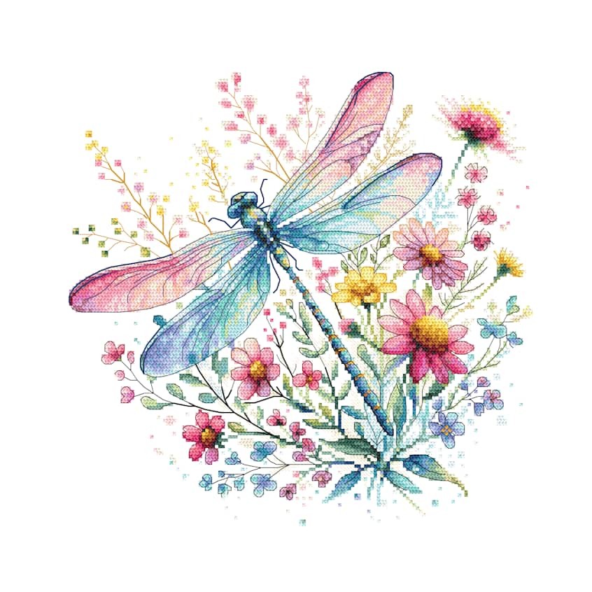 Cross stitch pattern for a phone - Pastel dragonfly