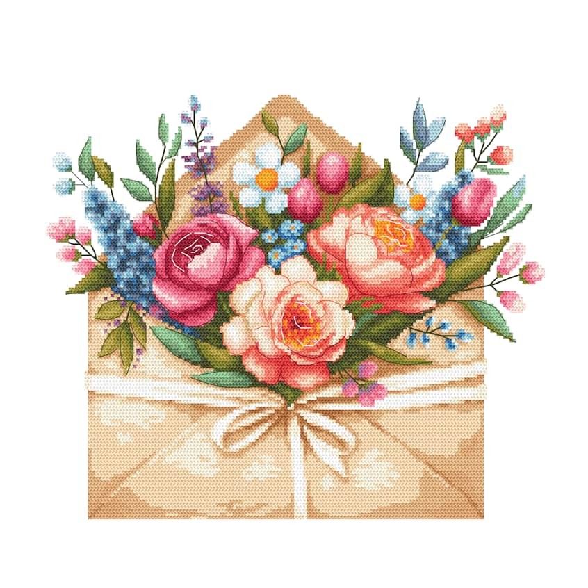 Cross stitch pattern on paper - Flower letter