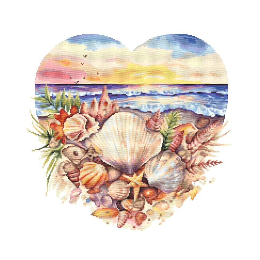 Cross stitch pattern on paper - Sea in the heart