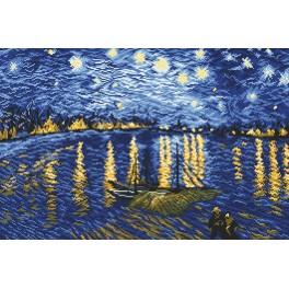 ZI 4337 Vyšívací sada s mulinkou a korálky - Hvězdná noc nad Rhônou - V. van Gogh