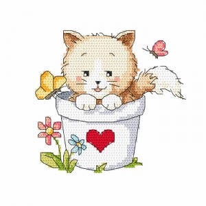 W 8722 Cross stitch pattern PDF - Cat in a pot