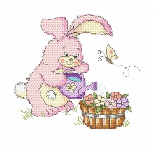 GC 8752 Cross stitch pattern on paper - Bunny with a watering can