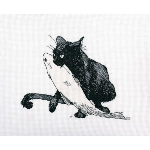 ZTM 665 Cross stitch kit - Black cat - Time for a fish