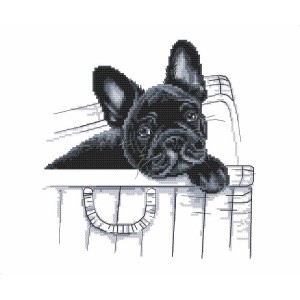 W 8767 Cross stitch pattern PDF - French bulldog - Here I am