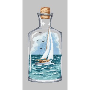 K 10223 Tapestry canvas - Bottle with a sailboat
