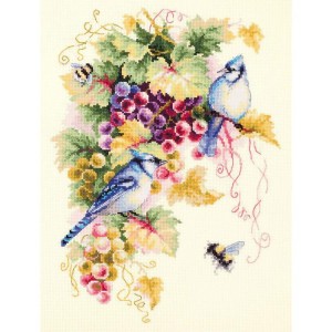 MN 130-022 Cross stitch kit - Blue jay and grapes