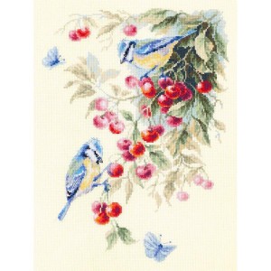 MN 130-021 Cross stitch kit - Blue tits and cherry