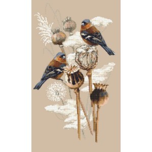 GC 10438 Cross stitch pattern on paper - Finches and poppies
